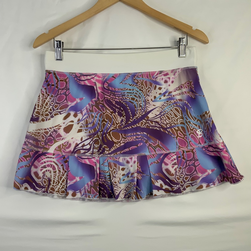 Sofibella Womens Medium Abstract Print Tennis Skort Purple Blue Pleated Ruffle